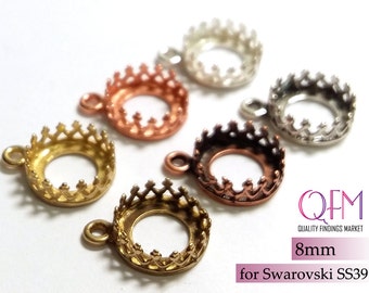10pcs 8mm Round Bezel Cup Brass with 1 loop Finishes: Antique / Shiny Brass, Copper plated, Silver plated - Jewelry base JBB Findings