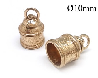 2pcs Brass Revolving End caps 10mm with 1 loop,  Cord End Caps, Shiny or Antique Brass, Copper, Silver, JBB Findings, QFMarket