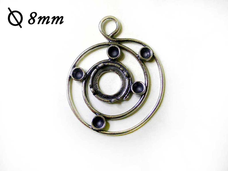JBB Stone Setting Pendant 2 pcs Sterling Silver 925 Bezel Cup Pendant with 1 loop Shiny or Antique Silver Spiral Pendant with Bezel Cup