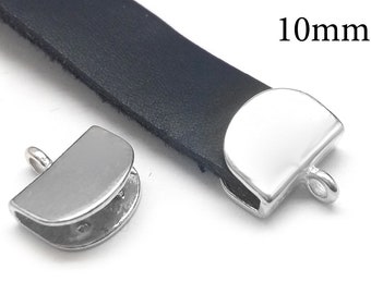 2pcs Sterling Silver 925 End Cap for 10mm flat leather cord - JBB Findings - End caps with vertical loop - Smooth Crimp End Cap for bracelet