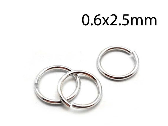 Sterling Silver 925 Open Jump Rings 0.6x2.5mm, 22 Gauge, 2.5mm Inside  Diameter