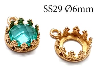 10pcs 6mm Round Bezel Cup Brass - Antique / Shiny Brass, Copper, Silver plated - Bezel stone settings, Jewelry base fit Swarovski SS29, JBB
