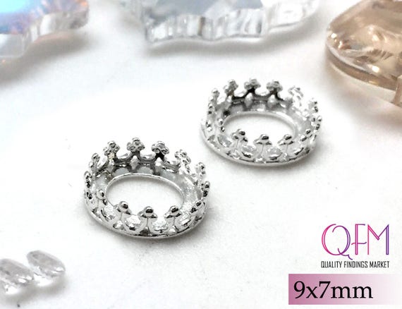 16pcs Sterling Silver 925 Oval Crown Bezel Cup 9x7mm, JBB Shiny Silver- Jewelry basis - Jewelry base - Bezel settings, cabochon setting