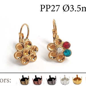 1Pair  Bezel Earring Settings 3.5mm - Lever Back fit Swarovski 1028 Jewelry Base Brass, Copper, Silver, Gold, Rose gold