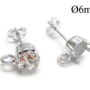 1pair Sterling Silver 925 Simple Bezel Cup post Earrings Round 6mm with loop, Earring Settings for Swarovski SS29 JBB Finings Vermeil