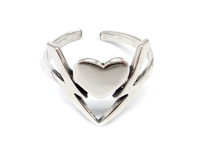 Ring Setting 2pcs Adjustable Ring Heart lightning Sterling Silver 925 ShinyAntique Silver JBB Findings Fancy Ring Jewelry Base