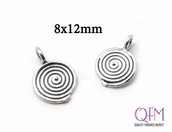 JBB Stone Setting Pendant 2 pcs Sterling Silver 925 Bezel Cup Pendant with 1 loop Shiny or Antique Silver Spiral Pendant with Bezel Cup