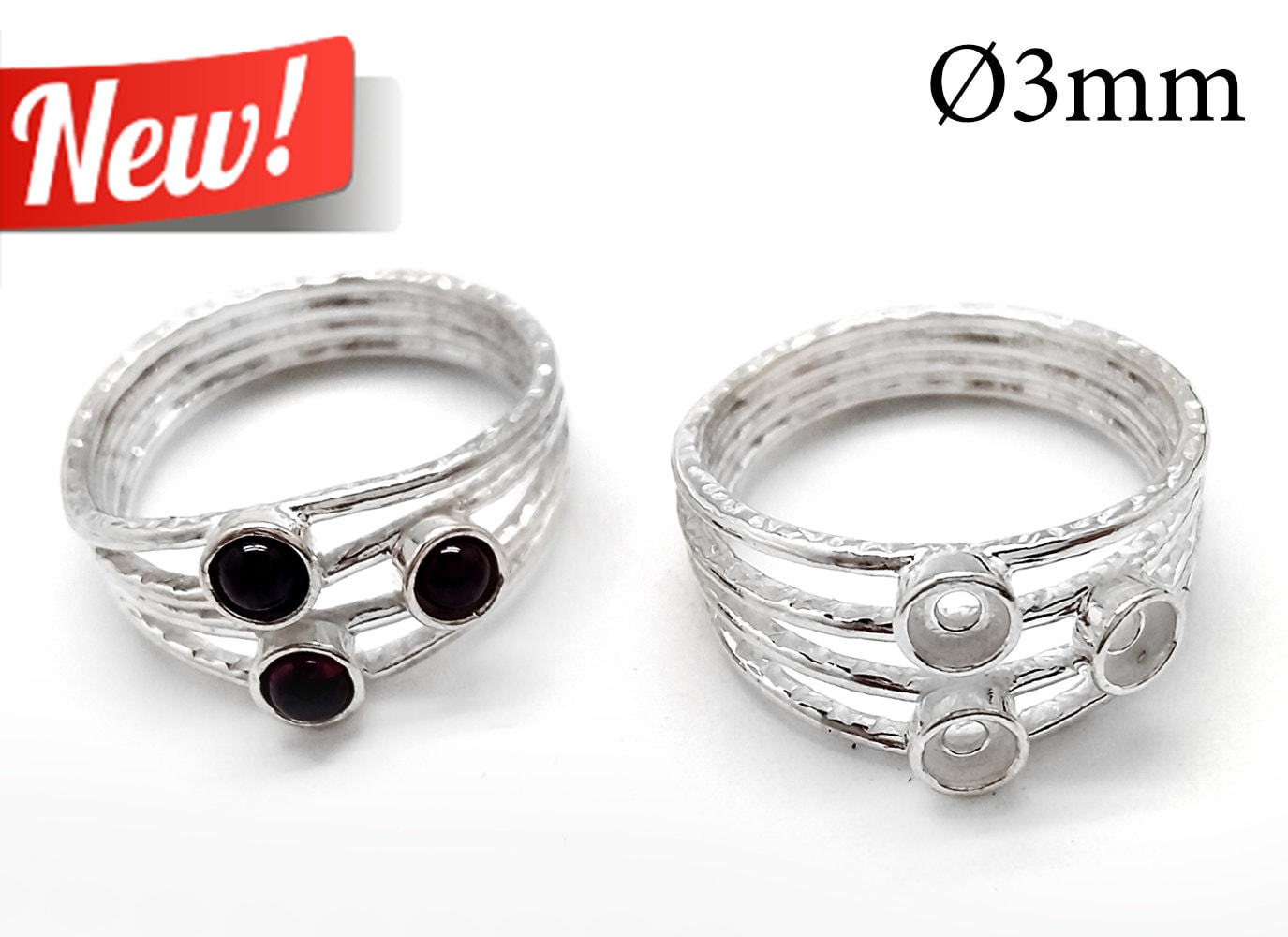 Three Bezel Cup Ring 1pc Sterling Silver Ring Bezel Ring 3mm JBB Three Bezel Cup Ring 1pc Sterling Silver Ring Bezel Ring 3mm JBB