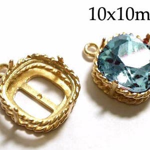 4pcs Cushion Bezel Cup 10mm Brass Gold plated , Fits Swarovski 4470, Cushion 10mm - Jewelry Base - Bezel cup - JBB Findings