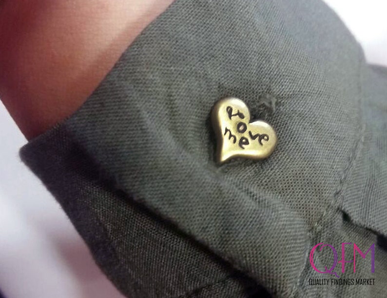 8 pcspk Small Pewter Button Copper Silver Love me Heart shaped with back loop Finish: AntiqueShiny Brass Gold Plated Gun metal