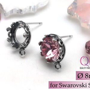 4pcs Bezel cup stud earrings 8mm Brass Antique silver plated- Jewelry Bases - Bezel settings - Fit Swarowski SS39 (2pairs)