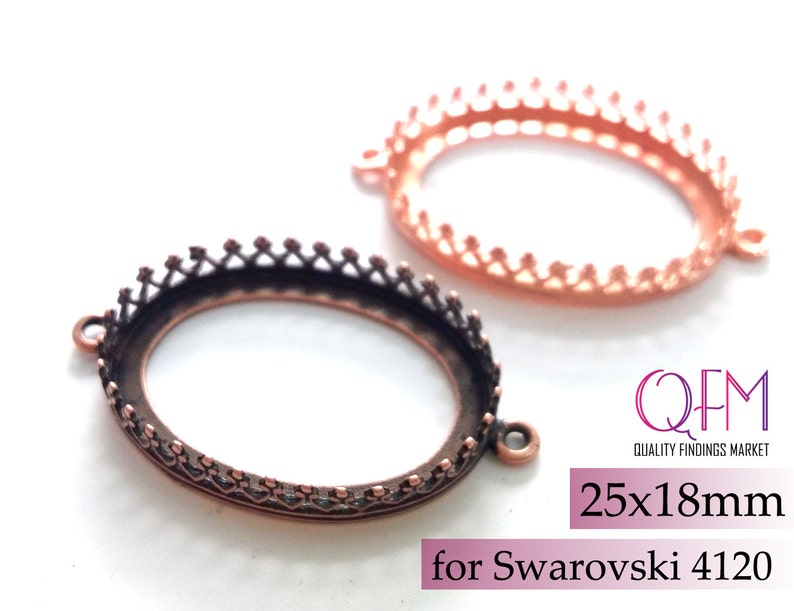 4pcs Oval Crown Bezel Cup 25x18mm Brass with 2 loops Finishes Antique Shiny Silver plated Antique Shiny Brass Antique Shiny Copper