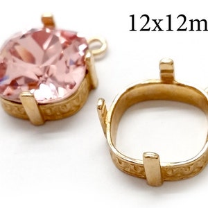 5pcs Brass Cushion Bezel Cup 12x12mm fit Swarovski 4470 - pendant Jewelry Base JBB Finding - Bezel Settings Brass, Copper, Silver plated