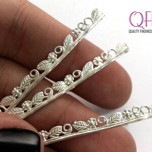 2pcs Fine Silver 999 Cast Bezel wire with flowers and leaves Silver Gallery wire 2.5 Inch 63.5mm x 4.5mm image 2