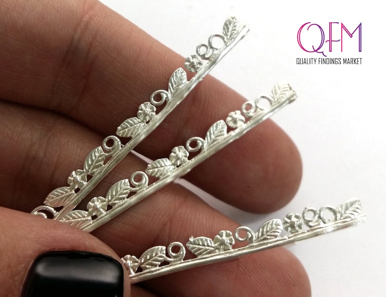 2pcs Fine Silver 999 Cast Bezel wire with flowers and leaves Silver Gallery wire 2.5 Inch 63.5mm x 4.5mm image 2