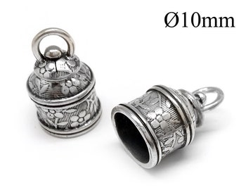 2pcs Sterling Silver 925 Revolving End caps 10mm with 1 loop, Cord Ends Caps Jewelry Fastener- Antique silver, Shiny silver,JBB
