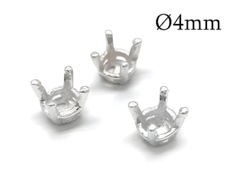 10 copas de bisel redondas de plata de ley 925 de 4 mm con 4 puntas sin presillas, base de joyería, engastes de bisel, bisel de corona, accesorios JBB