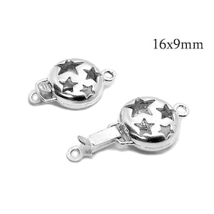 1pc Sterling Silver 925 Round Stars Box Clasp 16x9mm with 1 loop, Pearl Clasp, Vintage Clasp, Secure Fastener, Round Box Clasp