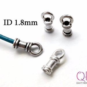6pcs Sterling Silver Crimp End Cap, Silver End Сaps, ID 1.8mm, End Caps for Round Leather Cord, JBB Findings, Silver Crimp Cap