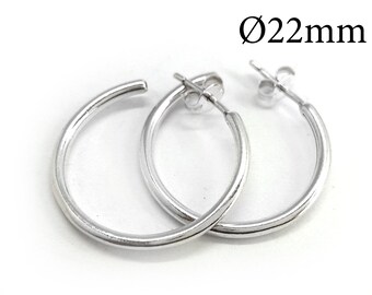 1pair Sterling silver 925 Hoop earrings 22mm, Tiny Hoop earwire, Round Small Hoop Earring, Circle Earring, with Earring Backs, JBB Findings