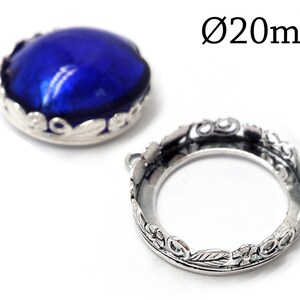 2pcs Sterling Silver 925 Round Bezel Cup 20mm with flowers and leaves with 1 loop JBB Findings - Jewelry base - Bezel settings