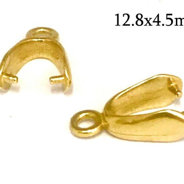 1pc 14K Solid Gold Pinch Bails 12.8x4.5mm with loop, 14K Yellow, Rose Gold Bail findings, Pendant link, Clip Connector for Necklace JBB