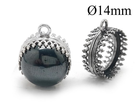 1pc Round 2 Side Bezel Cup for 2 Cabochons 14mm Sterling
