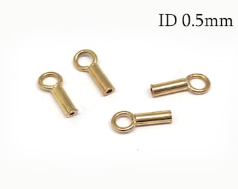 2pcs Solid Gold 14K Crimp End Cap ID 0.5mm, JBB Findings, 14K Yellow Gold End Caps, Chain Ends , End Cap with Loop ID 0.5mm