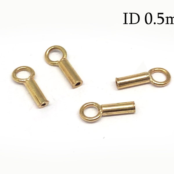 2pcs Solid Gold 14K Crimp End Cap ID 0.5mm, JBB Findings, 14K Yellow Gold End Caps, Chain Ends , End Cap with Loop ID 0.5mm