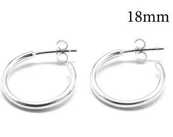 1 paar sterling zilver 925 hoepel oorbellen 18 mm, kleine hoepel oorhaakje, ronde kleine hoepeloorbel, cirkeloorbel, met oorbelruggen, QFMarket, JBB
