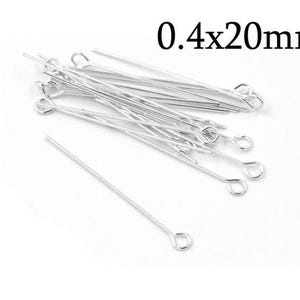 50pcs Sterling Silver 925 Eye Pin, Loop Pin 0.4x20mm, 0.4mm / 26 Gauge Wire Thick, Eyepins, Earrings Supplies, Silver Jewelry - Headpins