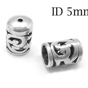 2Pcs Sterling Silver 925 End Caps 10x7mm ID 5mm with hole 1mm - Pattern End Caps for round leather cord , JBB findings - Silver End Cap 5mm
