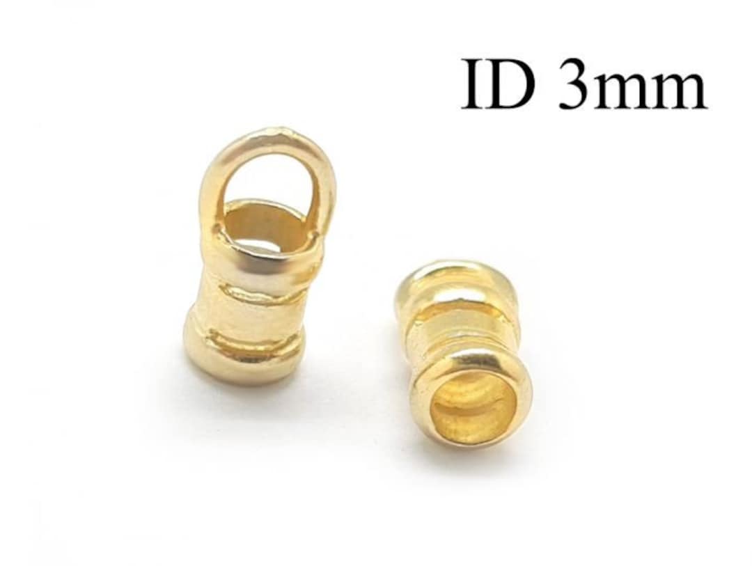 2pcs Solid Gold 14K Crimp End Cap ID 3mm, JBB Findings, 14K Yellow Gold