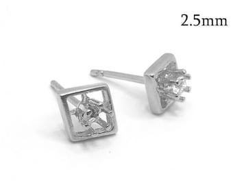 2 paar Rhombus Stud Earring montage-instellingen maat 2,5 mm, glanzend of antiek zilver - JBB bevindingen, oorbel instellingen