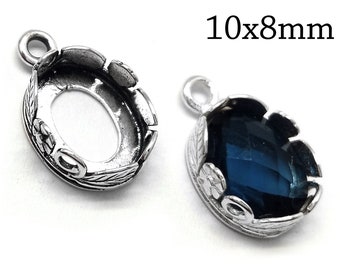 6pcs Sterling Silver Oval Bezel Pendant Cup 10x8mm with 1 loop - Swarovski 4128 JBB Finding - Bezel Cabochon Settings - QFMarket