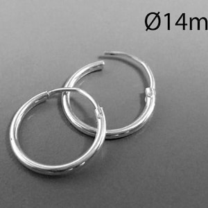 2pairs Sterling silver 925 Hoop earrings 14mm, Endless Hoop earwire, Round Small Hoop Earrings, Circle Earring, Earring Settings, 1.2x14mm