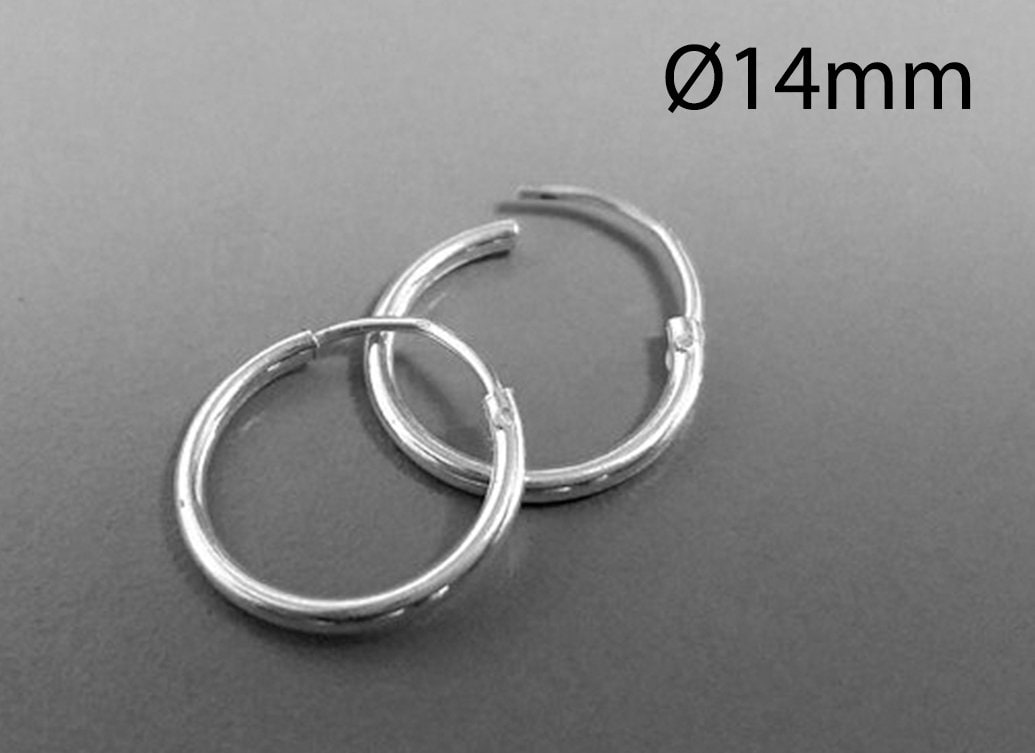 SILVER925 WIDE HOOP EARRINGS/シルバー/ピアス 2pairs Sterling Silver 925 Hoop Earrings 14mm, Endless Hoop