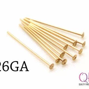 50pcs 14K Gold Filled Head Pins Flat Head, Nail Head Pin, 0.4mm, 26 Gauge, Earrings Supplies, Gold Filled Jewelry, Headpins, GF Supplies