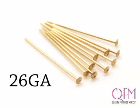 50pcs 14K Gold Filled Head Pins Flat Head, Nail Head Pin, 0.4mm, 26 Gauge,  Earrings Supplies, Gold Filled Jewelry, Headpins, GF Supplies