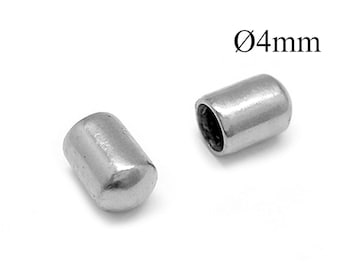 May include: Two small, cylindrical, silver-toned metal crimp end caps with a smooth, reflective surface. Each piece features a hollow opening on one end and a rounded, closed top. The text Ø4mm is clearly visible in the upper right corner.