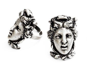 1 anillo ajustable de plata de ley 925 con rostro de escultura clásica, JBB Findings
