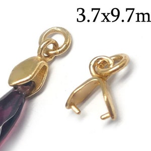 1pc 14K Solid Gold Pinch Bail 3.7x9.7mm with closed jump ring, 14K Yellow Gold Bail findings, Pendant link, Clip Connector for Necklace JBB