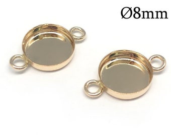 2pcs Gold Filled Round Bezel Cup with 2 loops for cabochon 8mm - Jewelry bases - Bezel settings Gold Filled ,Cabochon settings, JBB Findings