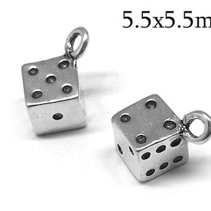 1pc Sterling Silver 925 Dice cube Pendant 5.5x5.5mm with 1 loop, Game bead, JBB Findings Charm, Jewelry making QFM