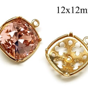 5pcs Brass Bezel cup Cushion 12x12mm 1 loop for Swarovski 4470 Finishes: Antique / Shiny Brass, Copper, Silver, Gold plated, square settings