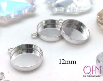 2 st silverfattade bezels, silverfattade bezelkopp 12 mm, silverfattade hängen, smyckesbas, silverfattade hängen, cabochonfatta