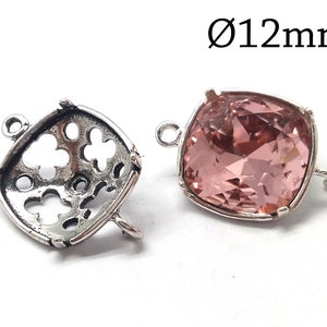 8pcs Brass Bezel cup square 12mm open and closed loops Swarovski 4470  Antique / Shiny Brass, Antique / Shiny Copper, Antique / Shiny Silver