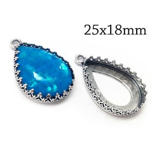 1pc Sterling Silver 925 Tear drop Bezel Cup 25x18mm, pendant base JBB findings, Jewelry Cabochon setting, Bezel settings Shiny / Antique