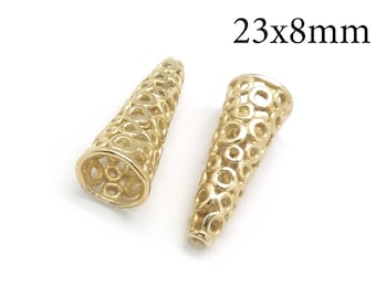 2pcs Brass Loops Cone End Bead Cap 23x8mm, Cone tube, JBB Findings - End Cap - QFMarket - Shiny/Antique-Brass, Copper, Silver, Gold Plated