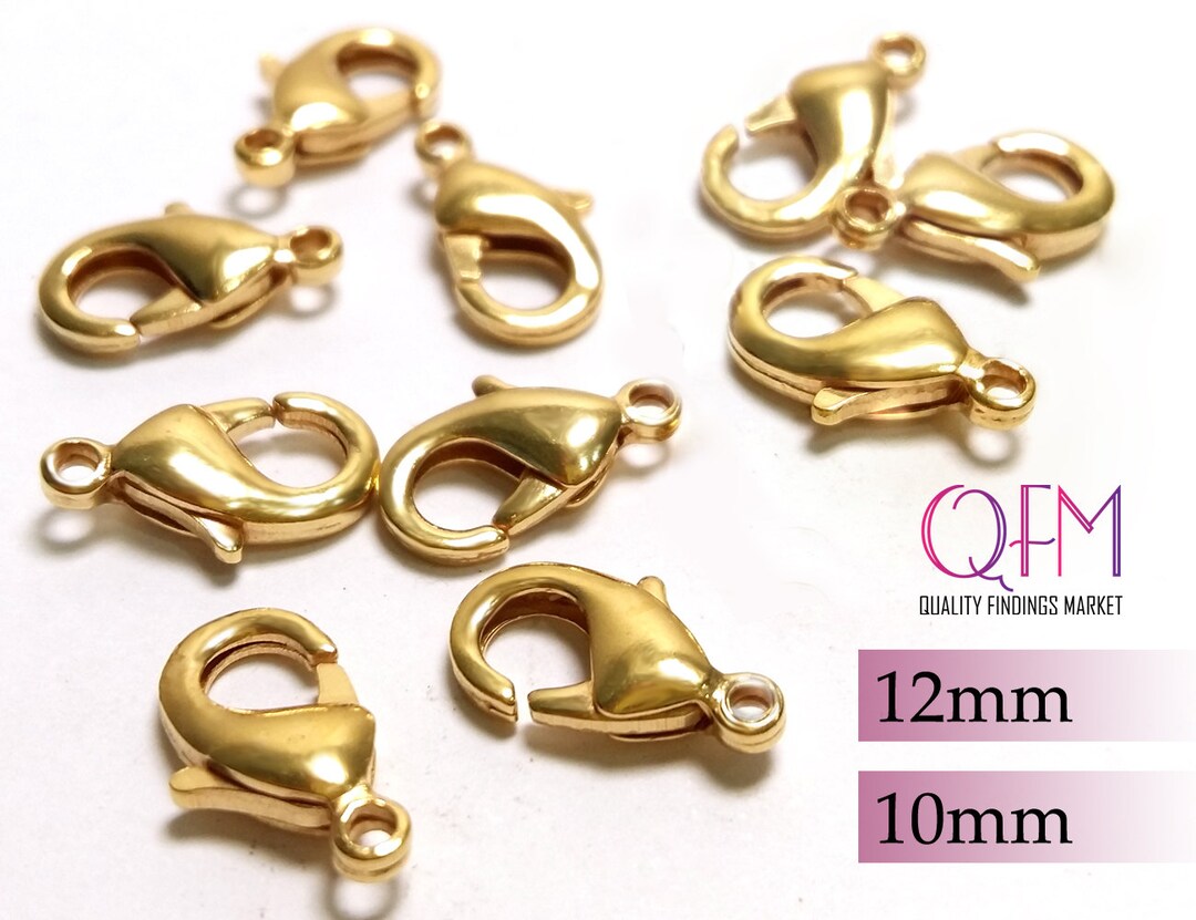 10pcs, Lobster Clasp Gold Plated Sizes 10mm or 12mm Claw Clasps